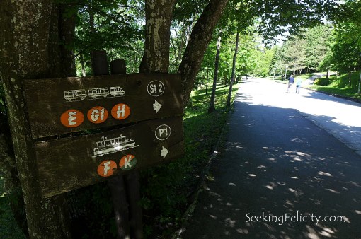 Paths are clearly marked with signs like this.